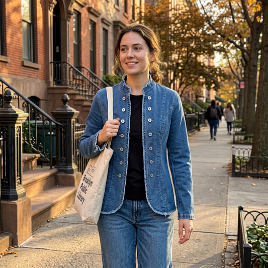 ☀️ Le best-seller de l'été 2026 est arrivé ! Veste blazer en jean à col montant, coupe ajustée