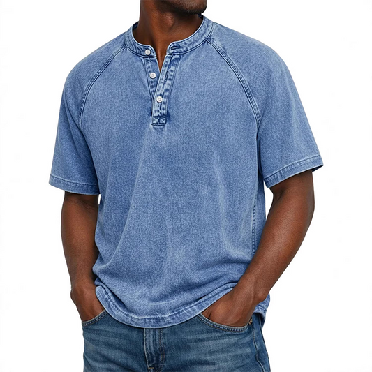 Chemise décontractée à manches courtes et col mao pour homme