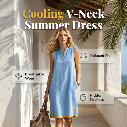 💃✨ Robe ample sans manches à col en V pour femme - Décontractée, flatteuse et naturellement élégante