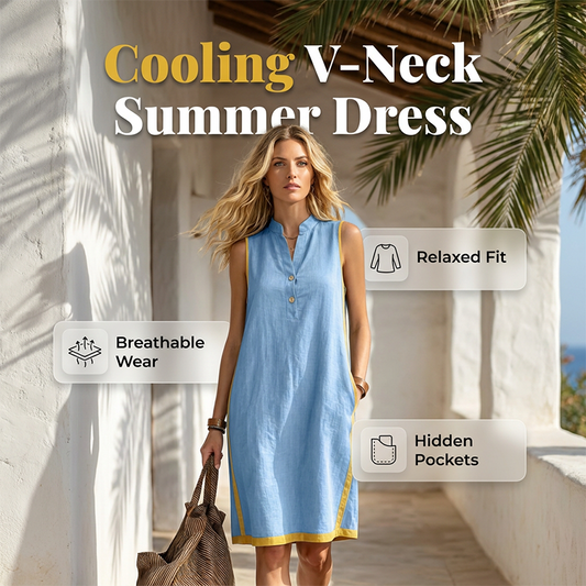 💃✨ Robe ample sans manches à col en V pour femme - Décontractée, flatteuse et naturellement élégante
