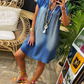 ❤️ Robe jean femme à col V et manches courtes