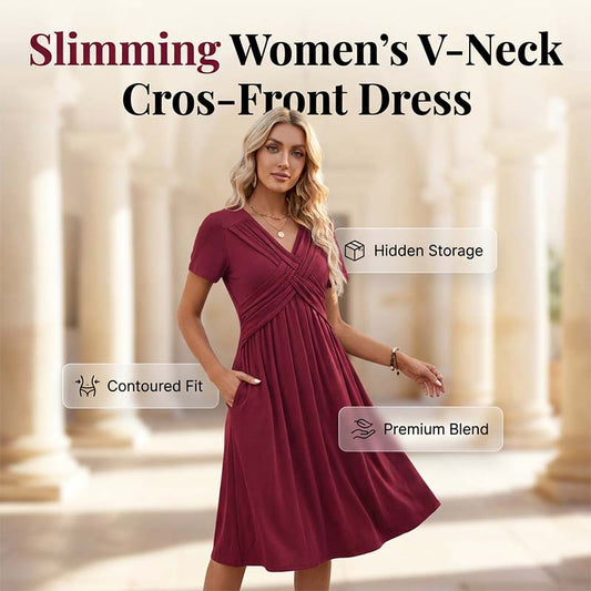 Robe plissée croisée à col en V pour femme