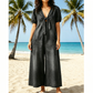Combinaison ample à col en V et jambes larges pour femme