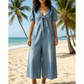 Combinaison ample à col en V et jambes larges pour femme