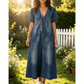 Combinaison ample à col en V et jambes larges pour femme