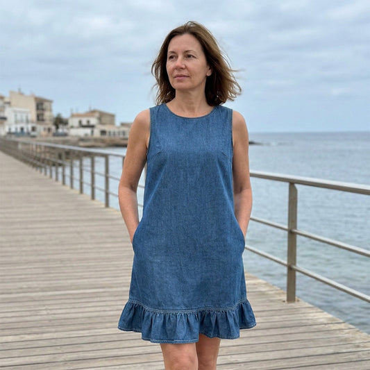 Robe sans manches en denim à ourlet à volants pour femme
