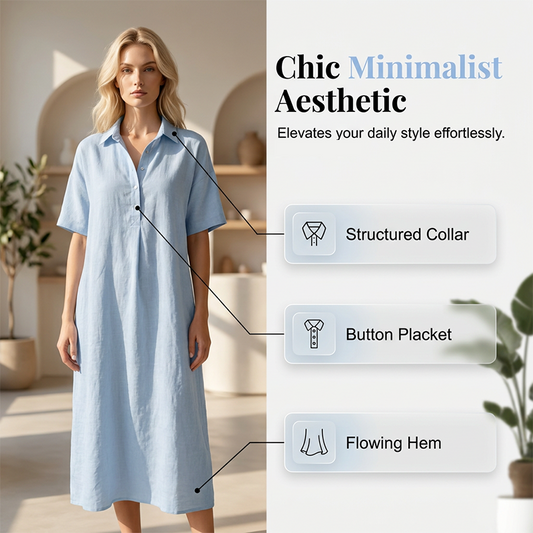 ☀️ Robe chemise décontractée femme en mélange de lin – Un style naturel pour les journées ensoleillées ✨
