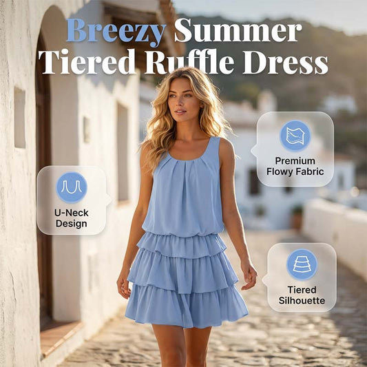 👗🌸Robe d'été à volants superposés et encolure en U pour femme