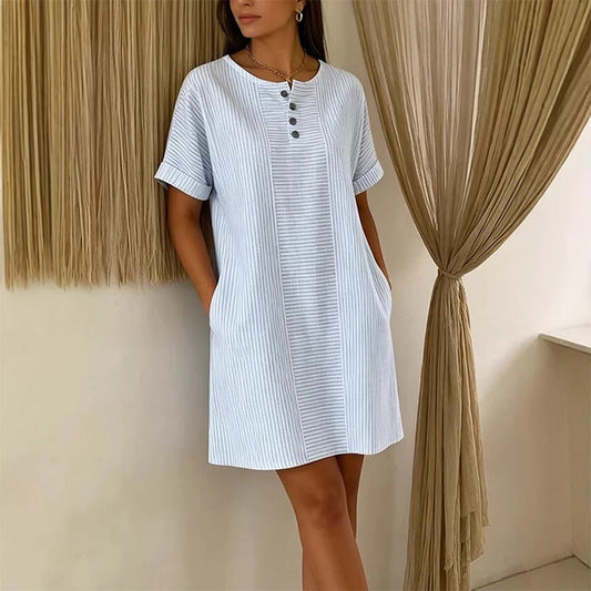 Robe t-shirt femme décontractée à rayures, manches courtes