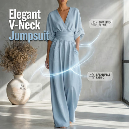 🌍 En vente sur tout le web ! Combinaison ample à taille haute et encolure en V pour femme