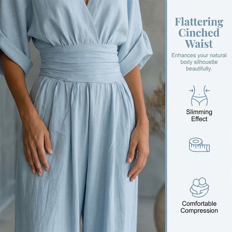 🌍 En vente sur tout le web ! Combinaison ample à taille haute et encolure en V pour femme