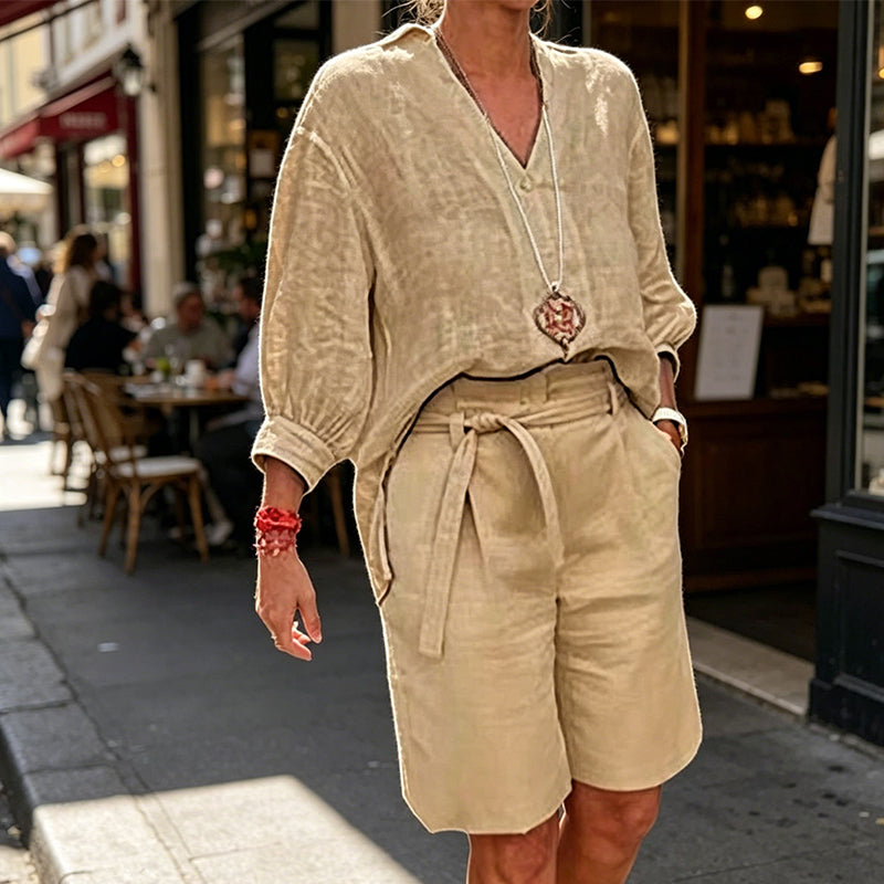 ☀️ Le best-seller de l'été 2026 est arrivé ! Ensemble décontracté pour femme composé d'un haut à col en V et d'un short