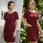 Robe femme à col rond, texturée, arrivant aux genoux