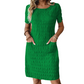 Robe femme à col rond, texturée, arrivant aux genoux