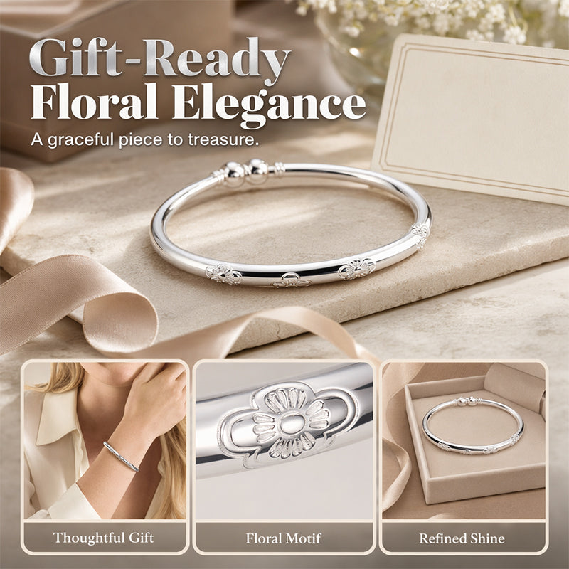 💫Bracelet rigide vintage à motif floral argenté💫Achetez-en 1, obtenez-en 1 gratuit MAINTENANT !!💥