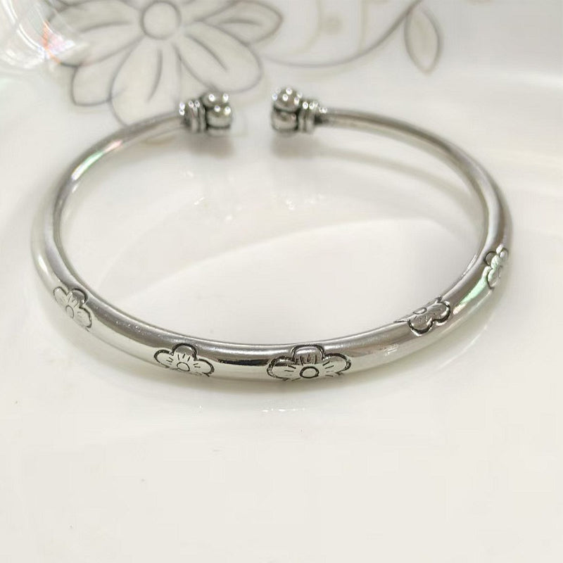 💫Bracelet rigide vintage à motif floral argenté💫Achetez-en 1, obtenez-en 1 gratuit MAINTENANT !!💥
