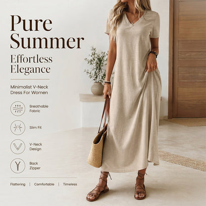 🔥-50% 👗 Robe Longue Femme Col V Manches Courtes Tissu Texturé Léger Coupe Ample Fluide