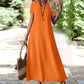 🔥-50% 👗 Robe Longue Femme Col V Manches Courtes Tissu Texturé Léger Coupe Ample Fluide