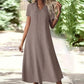 🔥-50% 👗 Robe Longue Femme Col V Manches Courtes Tissu Texturé Léger Coupe Ample Fluide