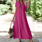 🔥-50% 👗 Robe Longue Femme Col V Manches Courtes Tissu Texturé Léger Coupe Ample Fluide