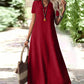 🔥-50% 👗 Robe Longue Femme Col V Manches Courtes Tissu Texturé Léger Coupe Ample Fluide