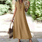 🔥-50% 👗 Robe Longue Femme Col V Manches Courtes Tissu Texturé Léger Coupe Ample Fluide