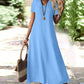🔥-50% 👗 Robe Longue Femme Col V Manches Courtes Tissu Texturé Léger Coupe Ample Fluide