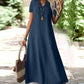 🔥-50% 👗 Robe Longue Femme Col V Manches Courtes Tissu Texturé Léger Coupe Ample Fluide