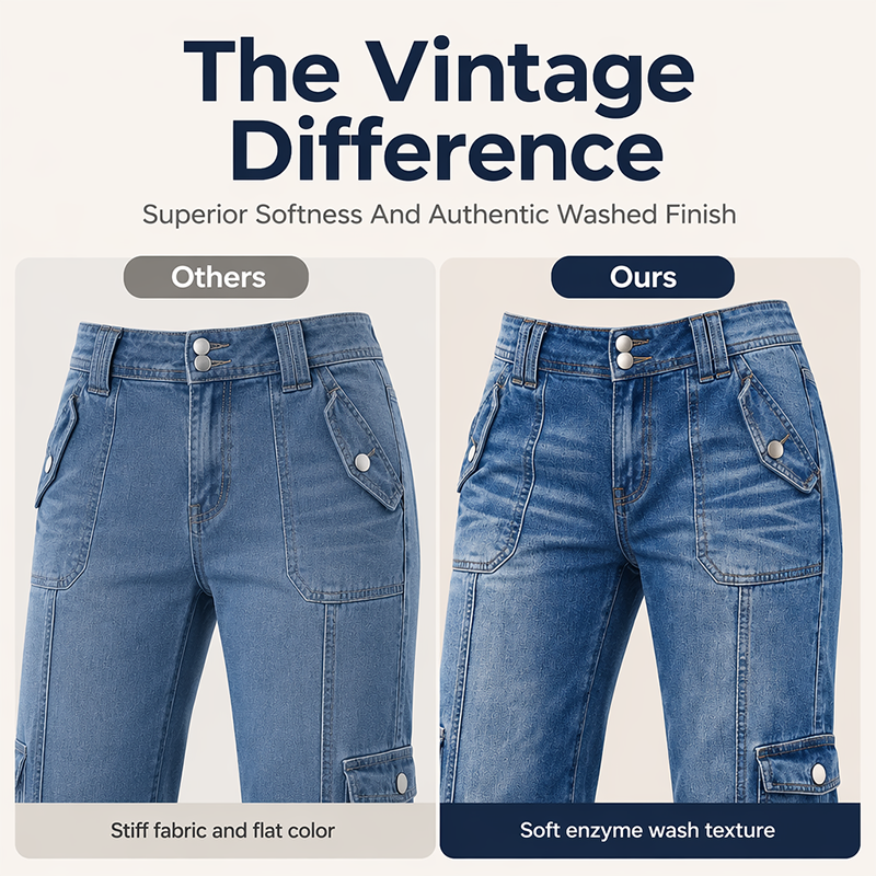 👖 Vintage-inspirerade capri-jeans i cargostil med dragsko i nederkanten – praktiska fickor och avslappnad stil för dagar i stan