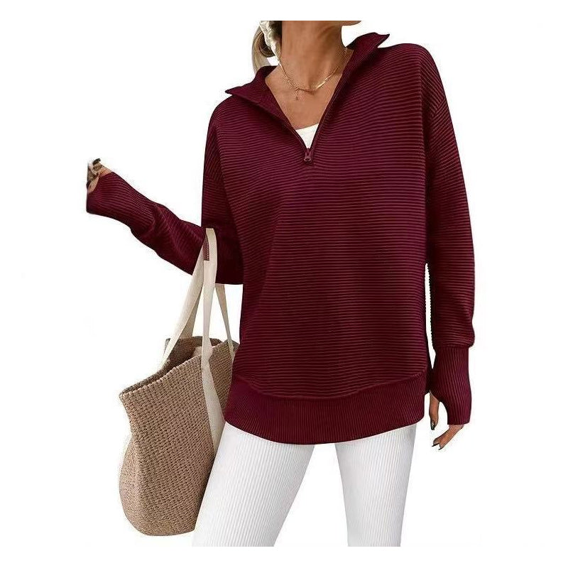 🧥✨ Pull Femme Zippé au Quart – 50% DE RÉDUCTION ! Tissu stretch doux, texture côtelée, coupe décontractée – style sportif au quotidien. 🔥🌸