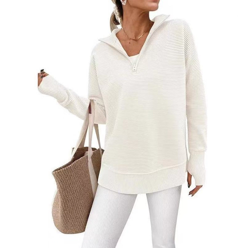 🧥✨ Pull Femme Zippé au Quart – 50% DE RÉDUCTION ! Tissu stretch doux, texture côtelée, coupe décontractée – style sportif au quotidien. 🔥🌸