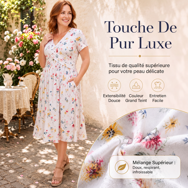 🌸 Robe fleurie à col en V avec nœud à la taille : élégante et décontractée, idéale pour toutes les occasions