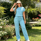 Ensemble Femme Décontracté : Haut Manches Courtes et Pantalon Large