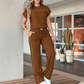 Ensemble Femme Décontracté : Haut Manches Courtes et Pantalon Large