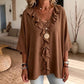 Blouse décontractée à col en V et bordure à volants pour femme