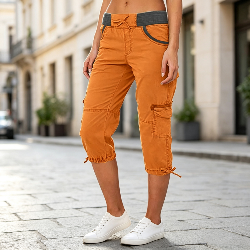 Pantalon cargo capri taille haute pour femme
