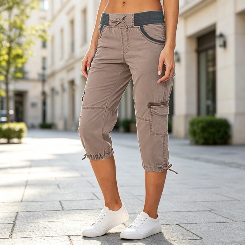 Pantalon cargo capri taille haute pour femme