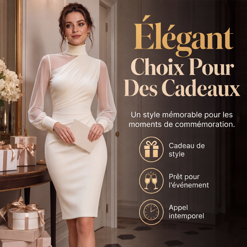 ✨ Robe midi femme à col montant et manches transparentes : facile à porter en soirée 👗