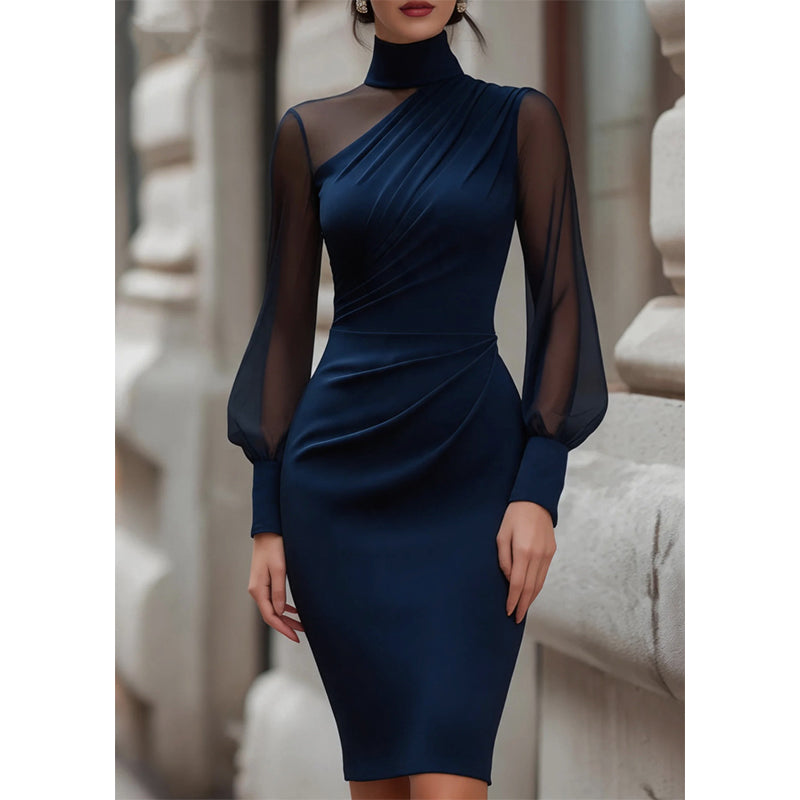 ✨ Robe midi femme à col montant et manches transparentes : facile à porter en soirée 👗