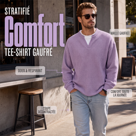 🎁 Vente 2026 — Plus de 40 100 vendus!✨T-shirt en nid d'abeille confort superposé