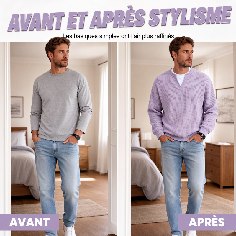 🎁 Vente 2026 — Plus de 40 100 vendus!✨T-shirt en nid d'abeille confort superposé