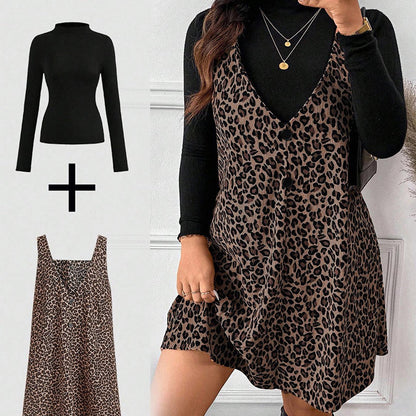 ✨ Ensemble composé d’une robe caraco imprimé léopard et d’un haut à manches longues : à porter ensemble ou séparément 🐆
