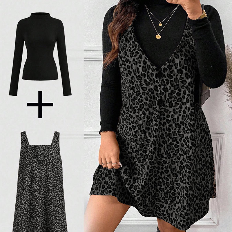 ✨ Ensemble composé d’une robe caraco imprimé léopard et d’un haut à manches longues : à porter ensemble ou séparément 🐆