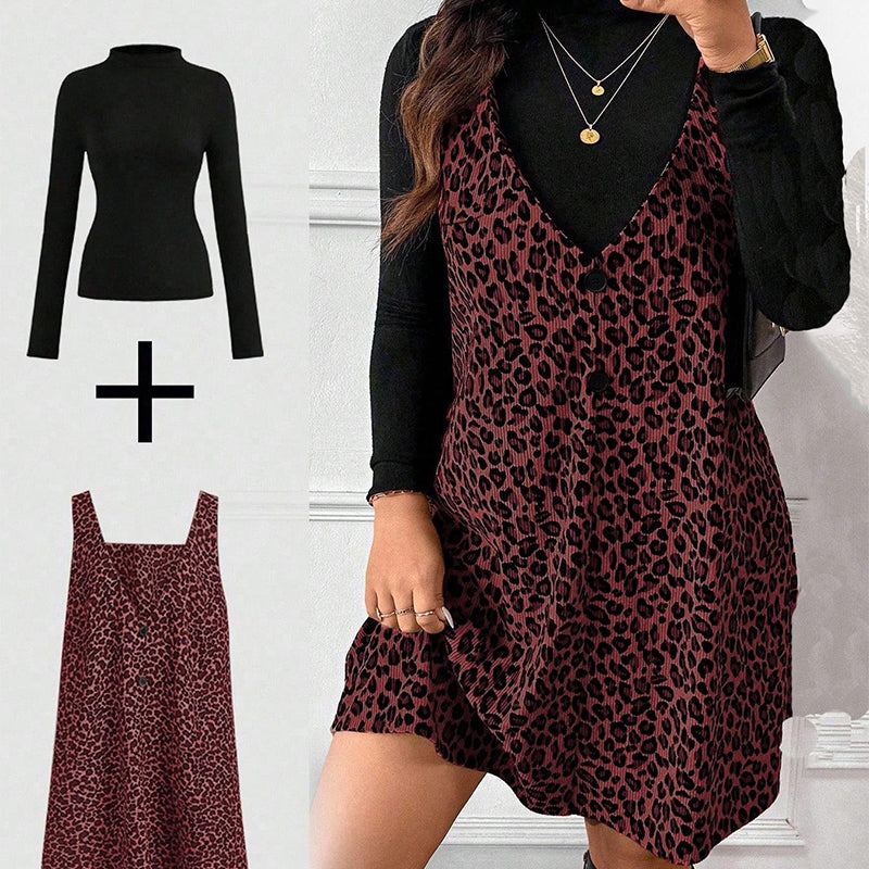 ✨ Ensemble composé d’une robe caraco imprimé léopard et d’un haut à manches longues : à porter ensemble ou séparément 🐆