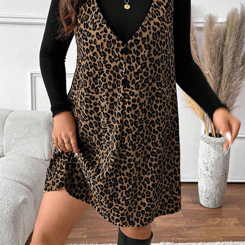 ✨ Ensemble composé d’une robe caraco imprimé léopard et d’un haut à manches longues : à porter ensemble ou séparément 🐆