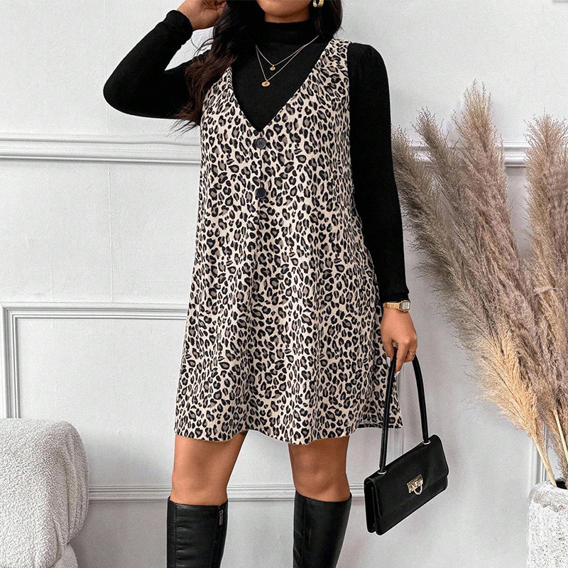 ✨ Ensemble composé d’une robe caraco imprimé léopard et d’un haut à manches longues : à porter ensemble ou séparément 🐆