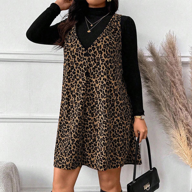 ✨ Ensemble composé d’une robe caraco imprimé léopard et d’un haut à manches longues : à porter ensemble ou séparément 🐆