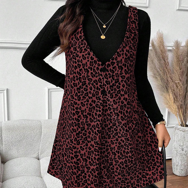 ✨ Ensemble composé d’une robe caraco imprimé léopard et d’un haut à manches longues : à porter ensemble ou séparément 🐆