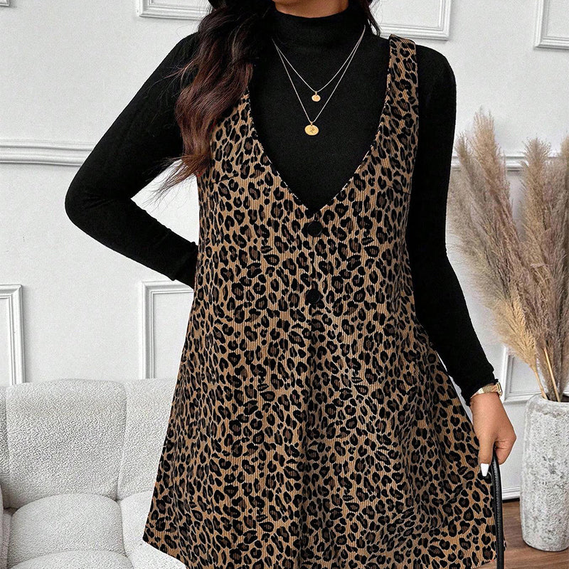 ✨ Ensemble composé d’une robe caraco imprimé léopard et d’un haut à manches longues : à porter ensemble ou séparément 🐆