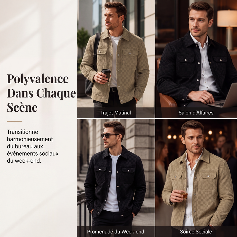 ◼️ LE RÉTRO QUI SE DÉMARQUE | Veste Homme à Damier Effet Daim -50 %